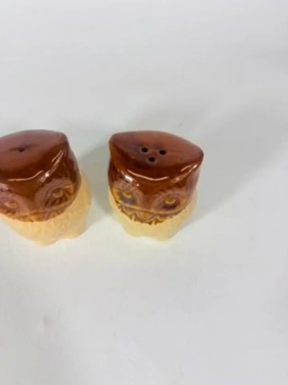 Pottery Owl Salt & Pepper Shakers  Brown Glaze Vintage Kitchenware Retro Collect